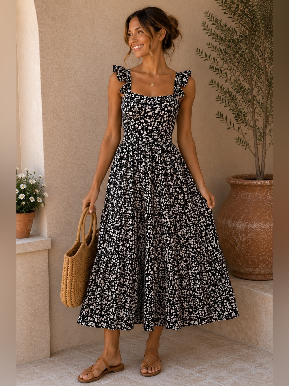 RIXO For Target Floral Cotton Tie Back Midi Dress Size 8